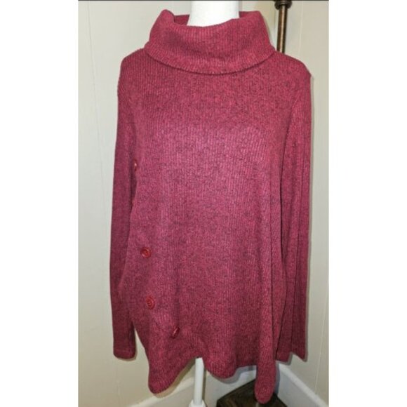 * STUDIO 1886 Maroon Button Trim Accents Turtleneck Tunic Ladies L 12 14 - Picture 2 of 6